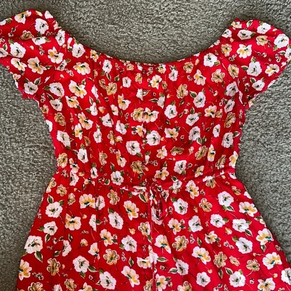 Indigo Rose Chic Red Floral Off-Shoulder Dress - Picture 2 of 7